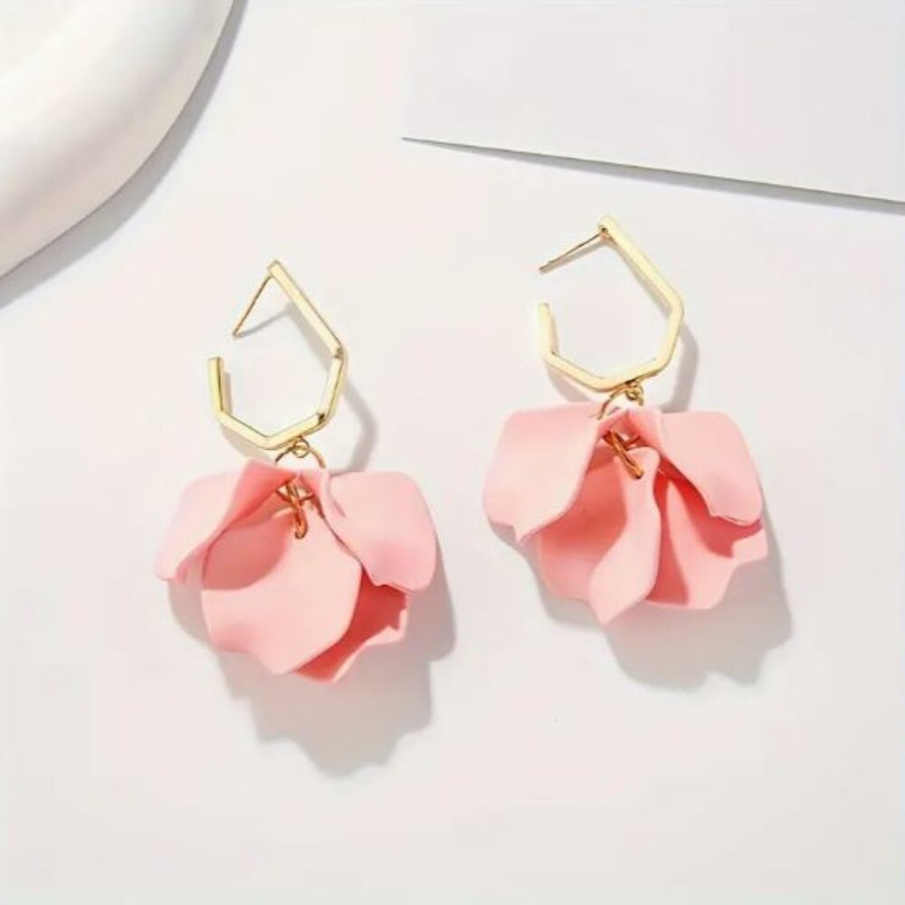 NEW Hadassah Soft Pink Petal Drop Hoop Earrings - Picture 2 of 3